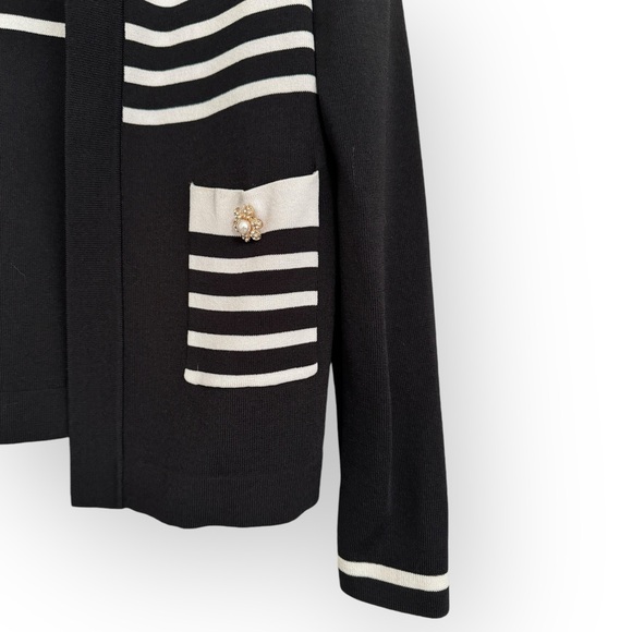EDWARD ACHOUR PARIS $1039 Retail Open-front Striped Cardigan, M/L, Black/White - Picture 5 of 9